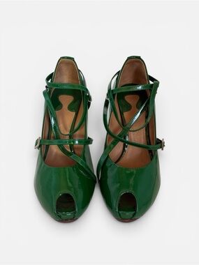 Chloe Green Patent Leather Peep-Toe Strappy Heels